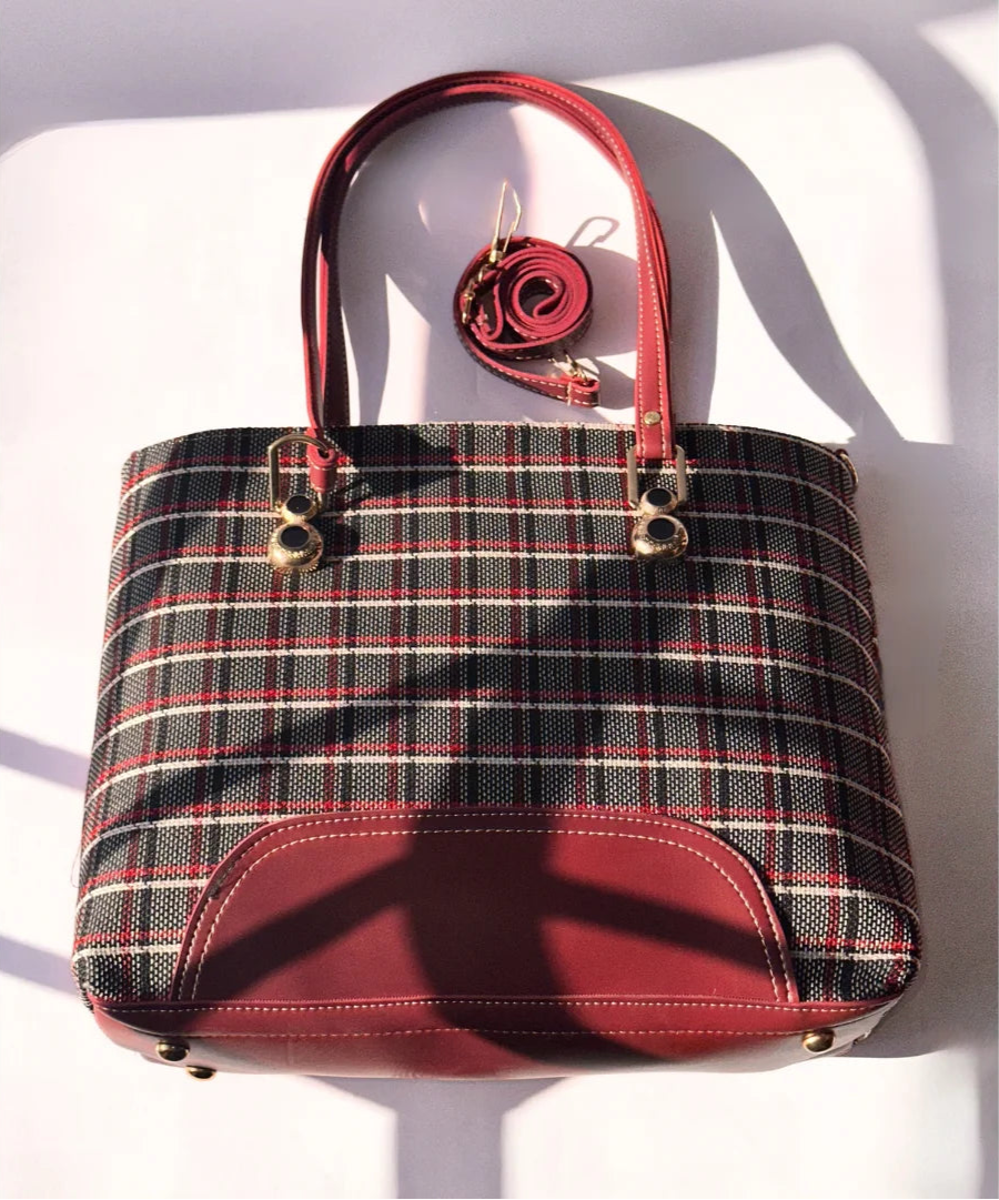 Cross Check Maroon Tote Bag