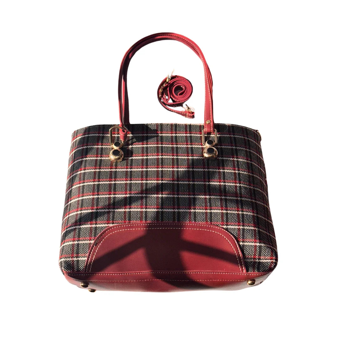 Cross Check Maroon Tote Bag