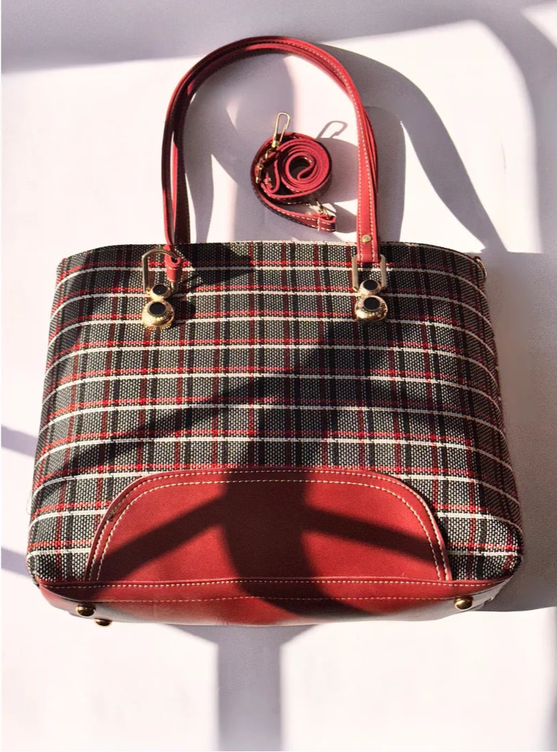 Cross Check Maroon Tote Bag