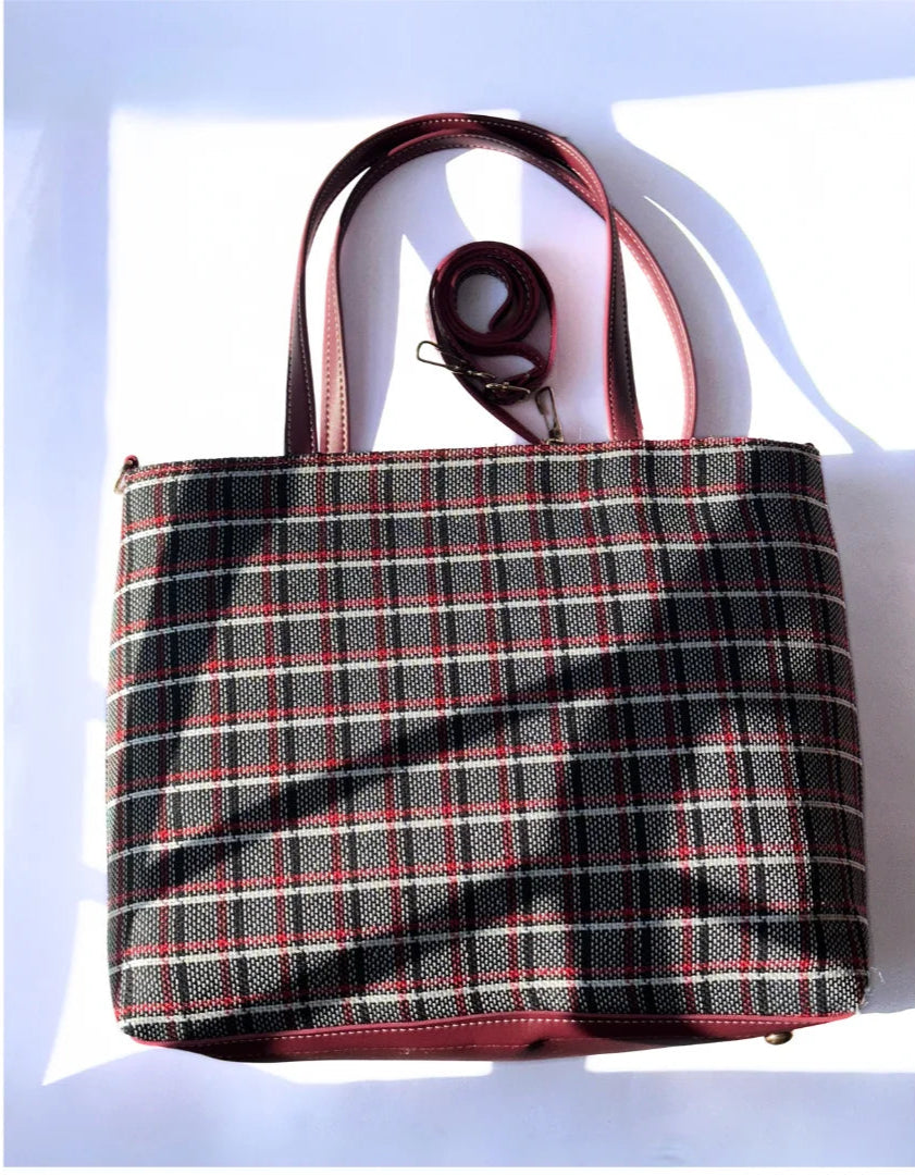 Cross Check Maroon Tote Bag