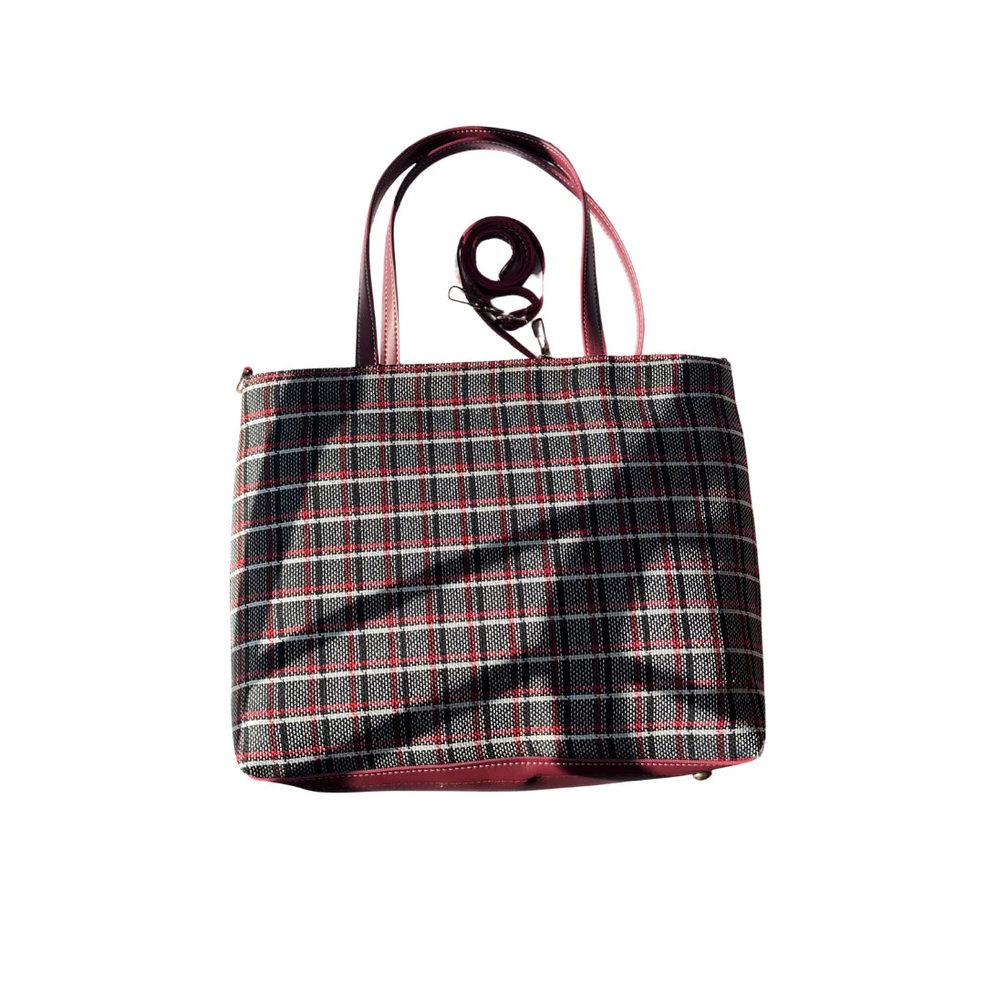 Cross Check Maroon Tote Bag