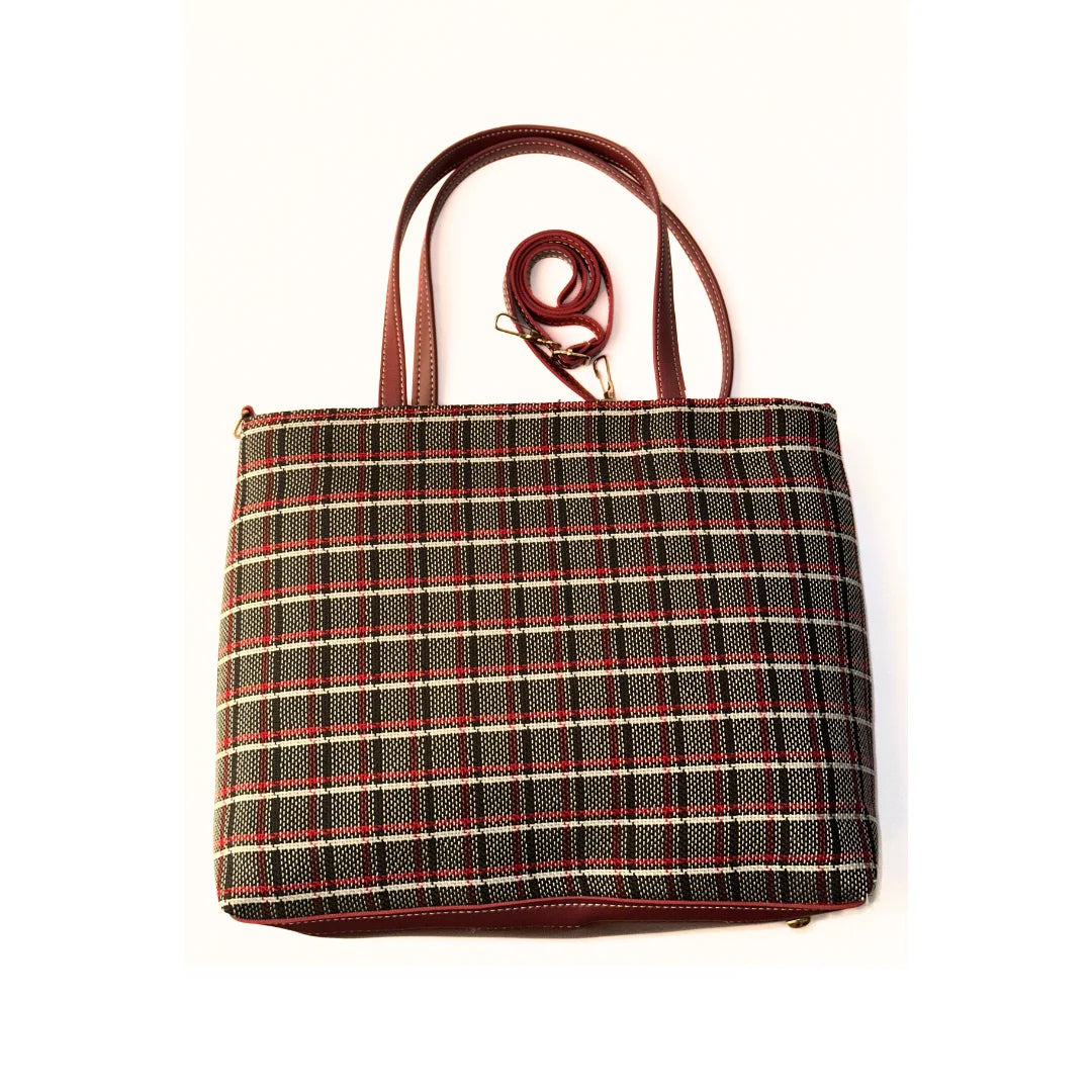 Cross Check Maroon Tote Bag