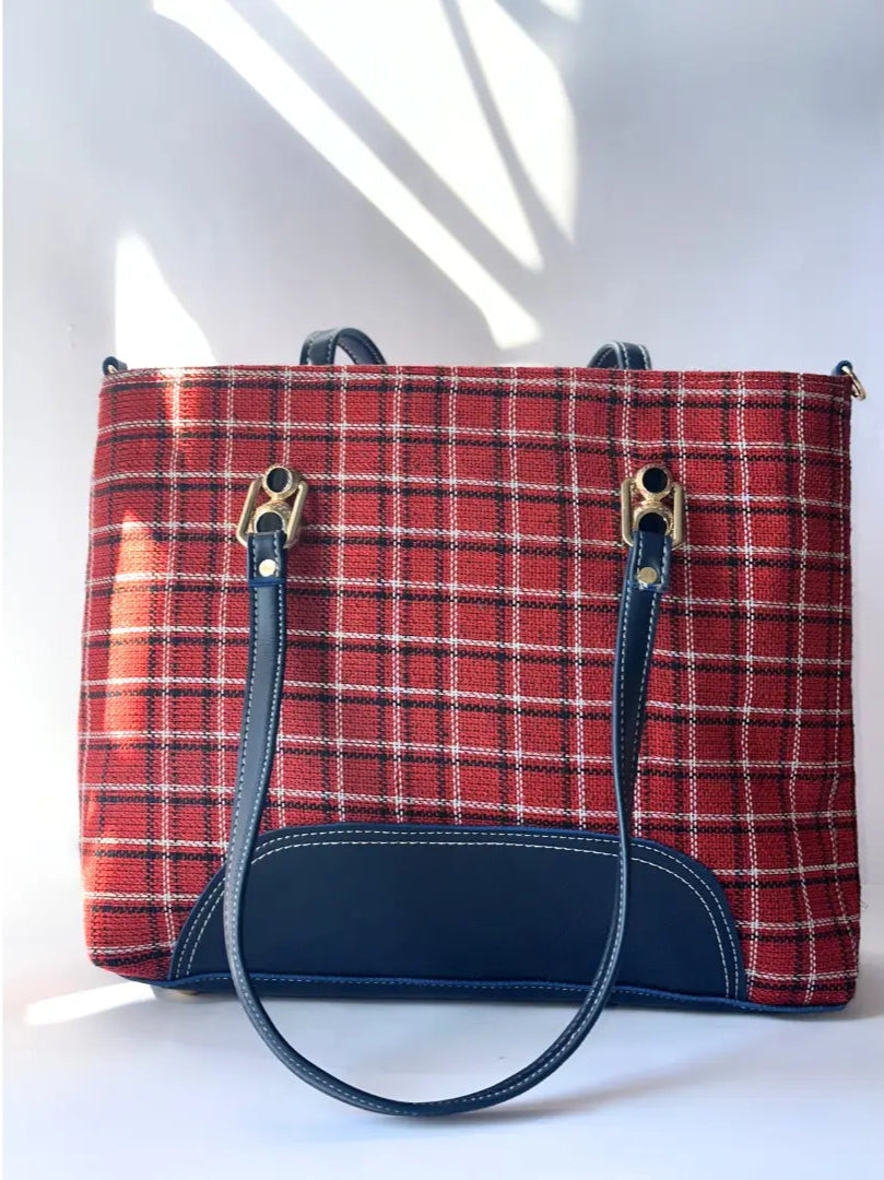 Cross Check Blue Tote Bag