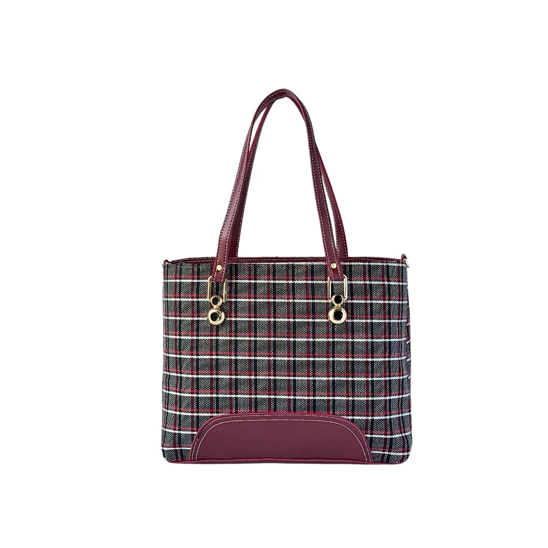 Cross Check Maroon Tote Bag