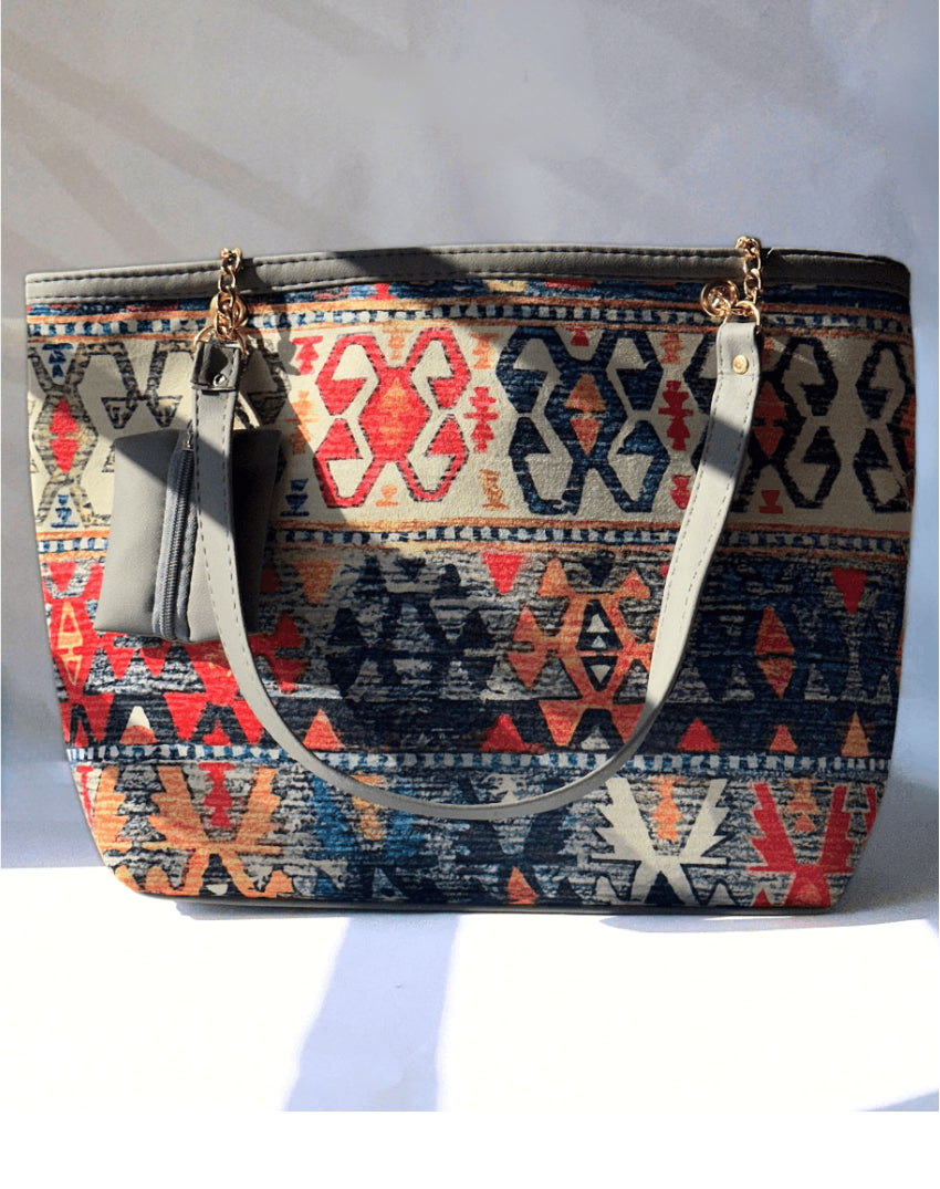 Canvas Printed Grey Tote Bag